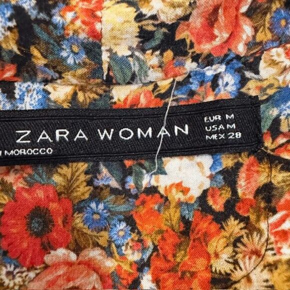 ZARA Floral Print Wrap Look Top High Low Hem Button or Roll Cuffs Size Medium - Picture 6 of 9